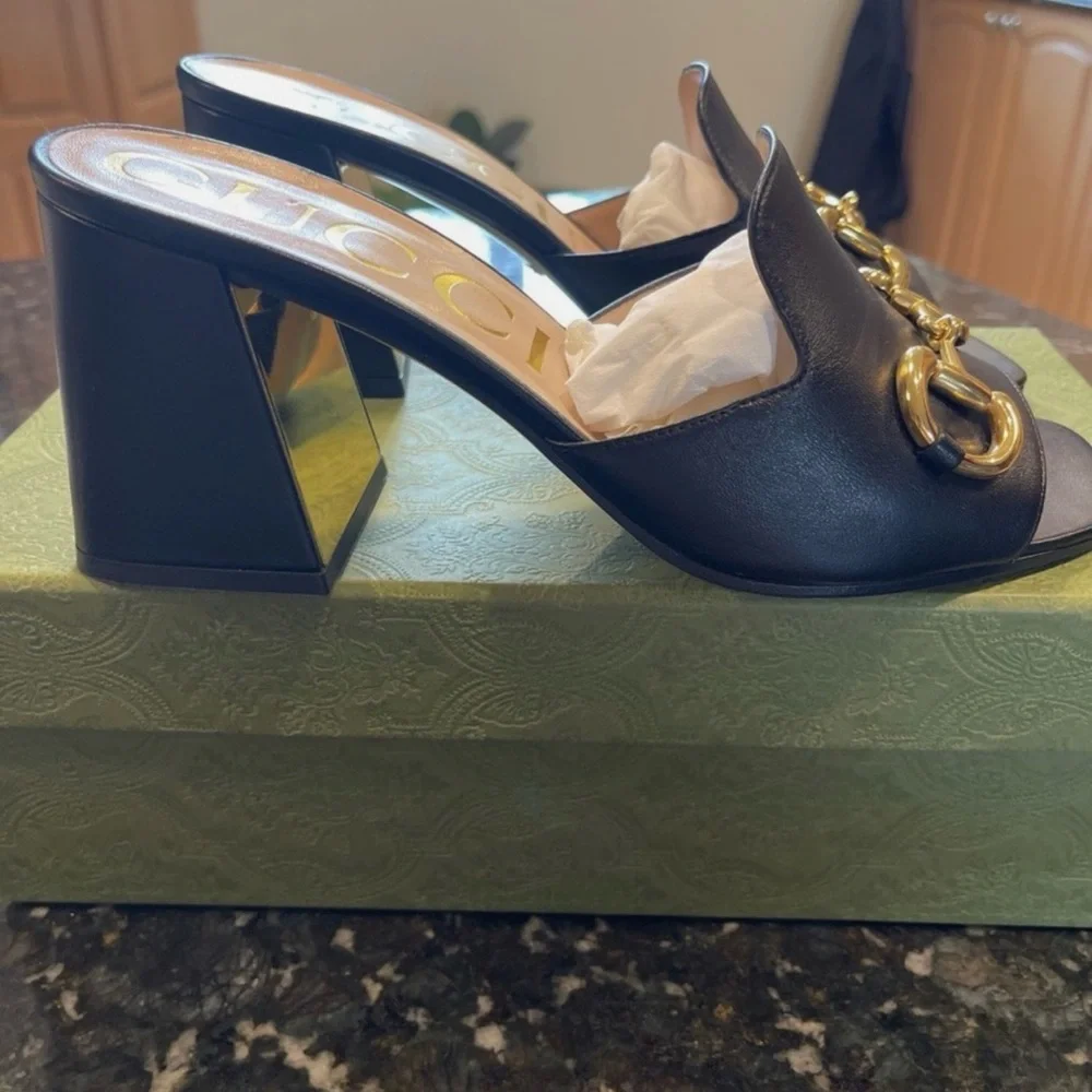 Gucci Black and Gold Women's Mules - Picture 1 of 7